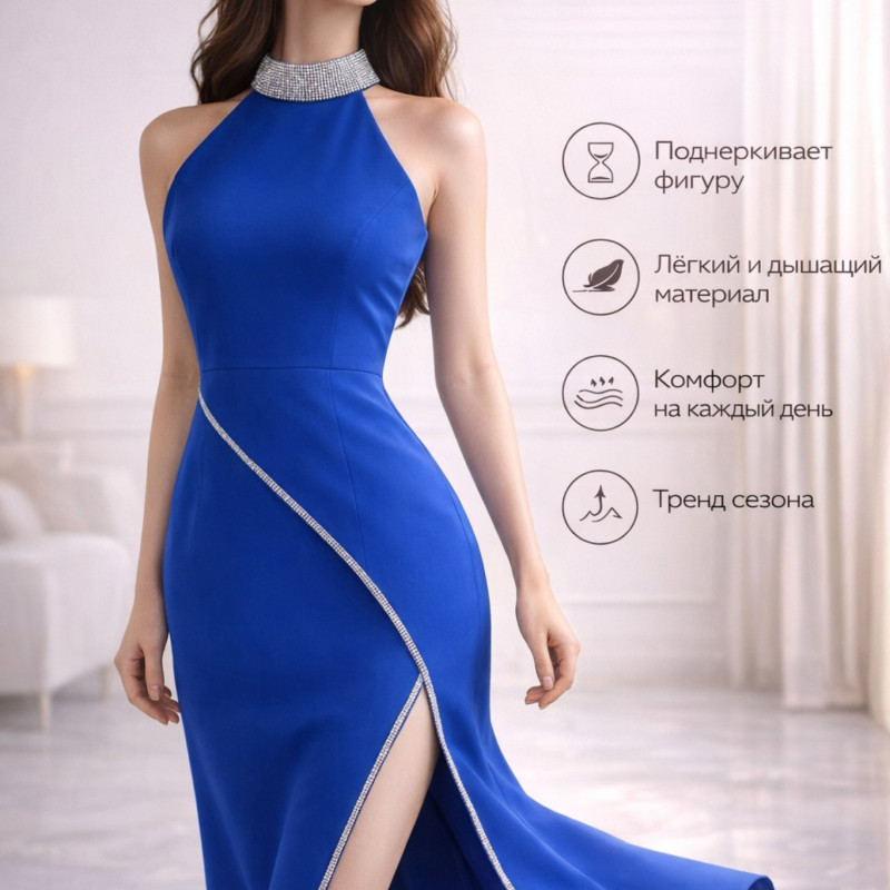 Элегантное синее платье