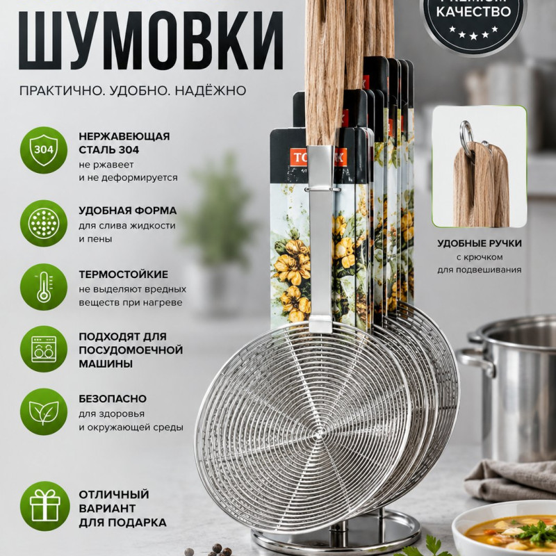 КУХОННАЯ ШУМОВКА ИЗ НЕРЖАВЕЮЩЕЙ СТАЛИ
