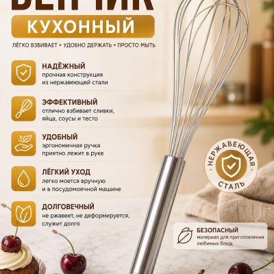 ВЕНЧИК КУХОННЫЙ ИЗ НЕРЖАВЕЮЩЕЙ СТАЛИ