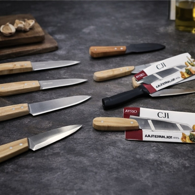 Набор кухонных ножей с деревянной ручкой
