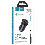 Автомобильный зарядный адаптер "HOCO Z39 QC3.0" LIGHTNING 2USB КОЛІР ЧОРНИЙ