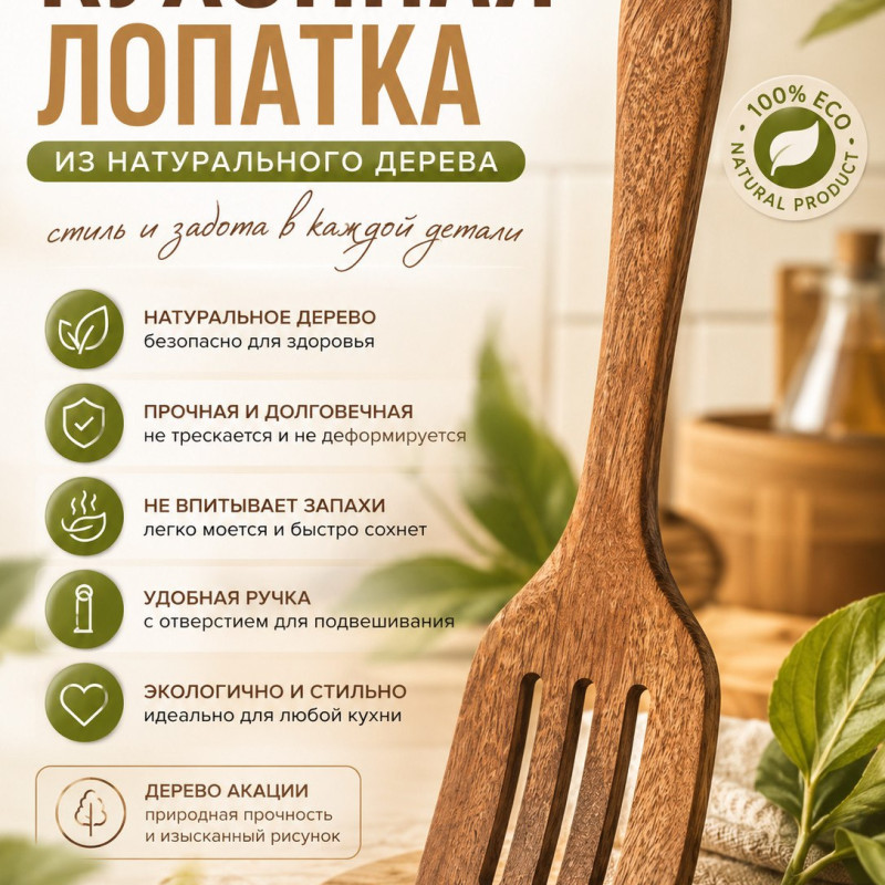 Кухонная лопатка из натурального дерева