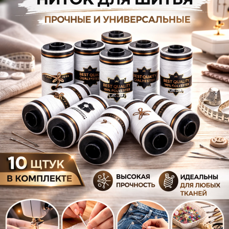 Набор ниток для шитья — 10 катушек