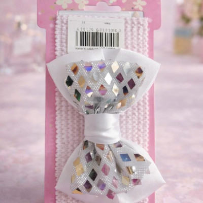 Ободок на резинке лента белая