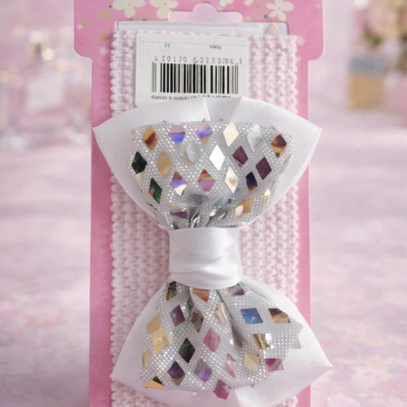 Ободок на резинке лента белая