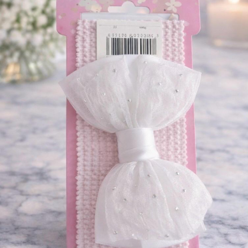 Ободок на резинке лента белая